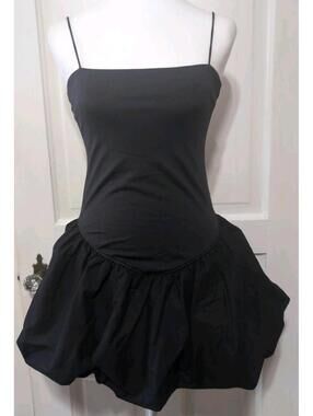 Forever 21 Black Bubble Hem Mini Len Dress Goth Festival Women's M(1313)